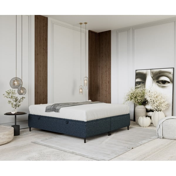 Tamno plavi tapecirani bračni krevet s prostorom za pohranu 200x200 cm Tate – Maison de Rêve-image-4