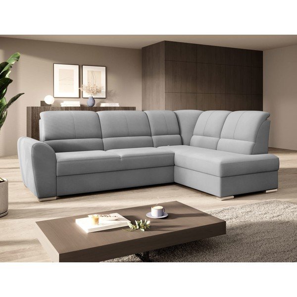 Siva baršunasti sklopiva/s prostorom za odlaganje kutna garnitura (s desnim kutom/u obliku slova L) Siber – ELTAP-image-4