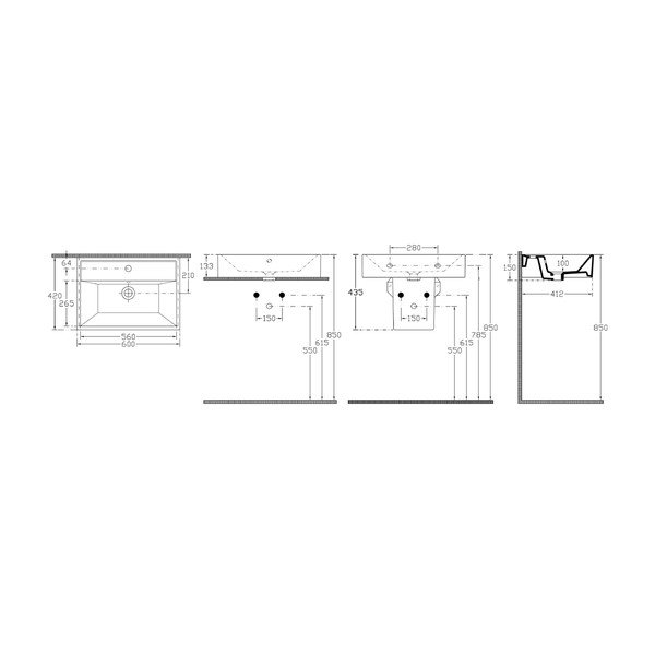 Crni keramički umivaonik 60x42 cm Sistema – Sapho-image-4