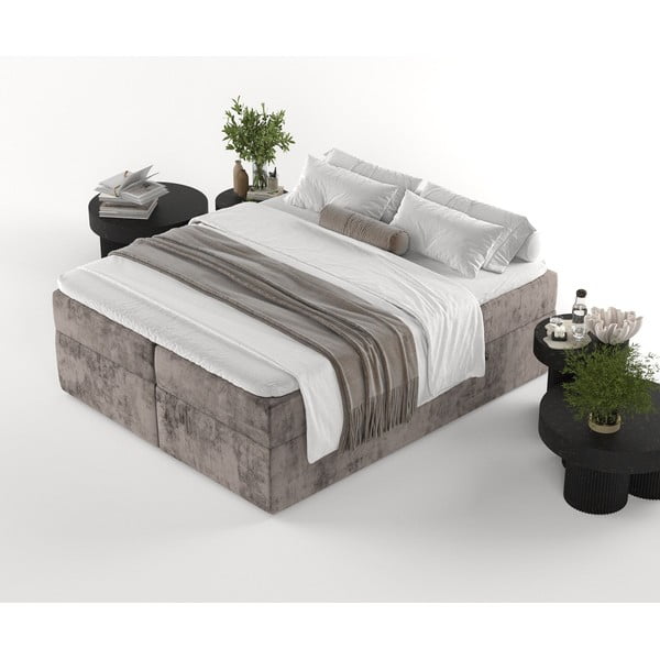 Smeđi boxspring krevet s prostorom za pohranu 200x200 cm Yoko – Maison de Rêve-image-4