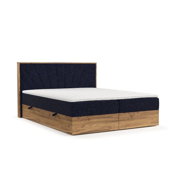 Tamno plavi/u prirodnoj boji boxspring krevet s prostorom za pohranu 200x200 cm Asahi – Maison de Rêve