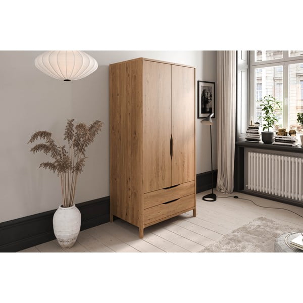 Ormar od punog hrasta u prirodnoj boji 96x188 cm Twig – The Beds-image-3