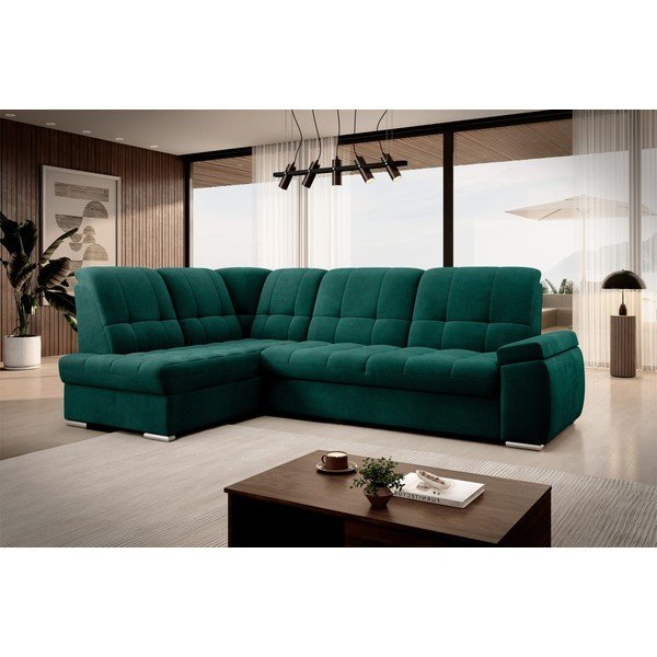 Zelena baršunasti sklopiva/s prostorom za odlaganje kutna garnitura (s lijevim kutom/u obliku slova L) Sado – ELTAP-image-4