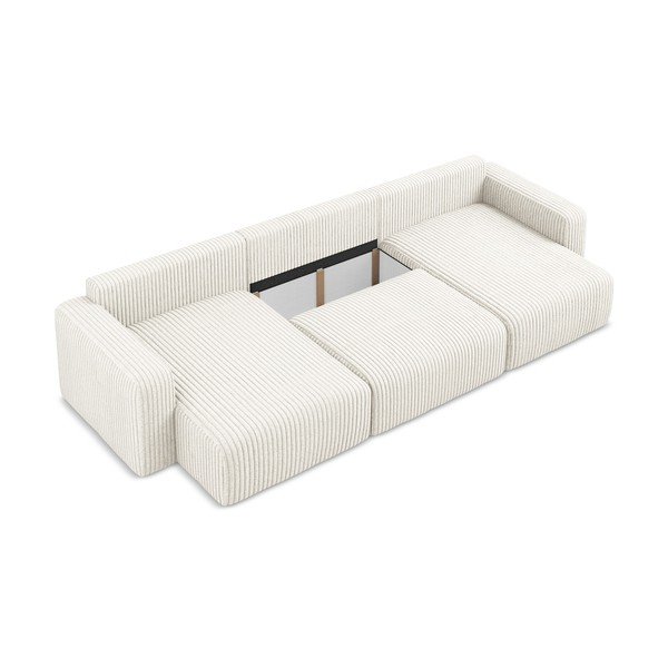 Krem sklopiva/s prostorom za odlaganje kutna garnitura od samta (u obliku slova "U") Kona – Makamii-image-4
