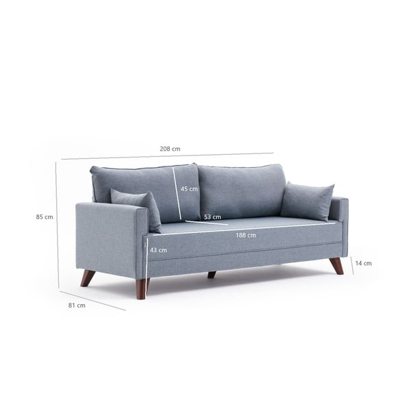 Svijetlo plava sklopiva sofa 208 cm Bella – Balcab Home-image-2