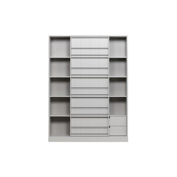 Svijetlo siva biblioteka od masivnog bora s kliznim vratima 150x200 cm Swing – WOOOD-image-4