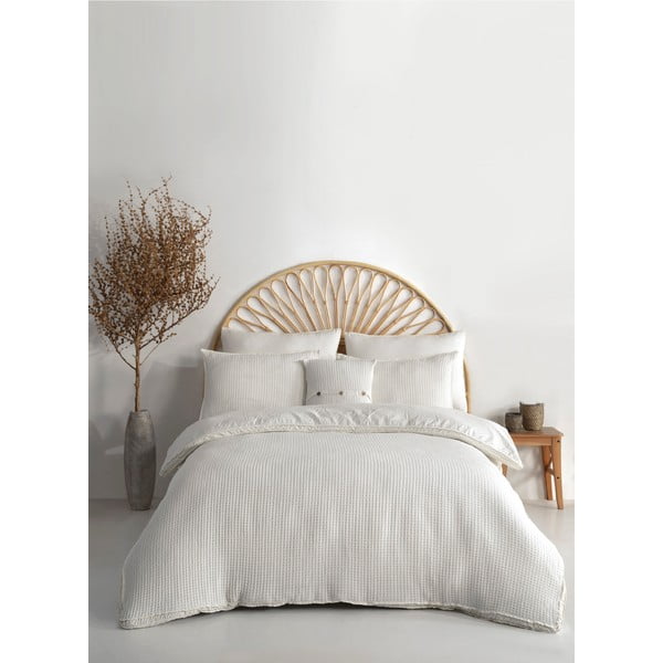 Bijela posteljina za krevet za jednu osobu od renforce pamuka 140x200 cm Waffle Striped – Mila Home Luxury-image-1