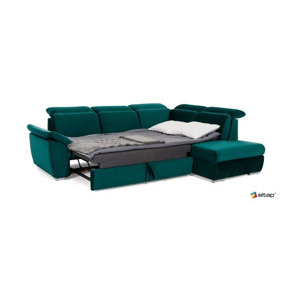 Zelena baršunasti sklopiva/s prostorom za odlaganje kutna garnitura (s lijevim kutom/u obliku slova L) Loreto – ELTAP-image-2