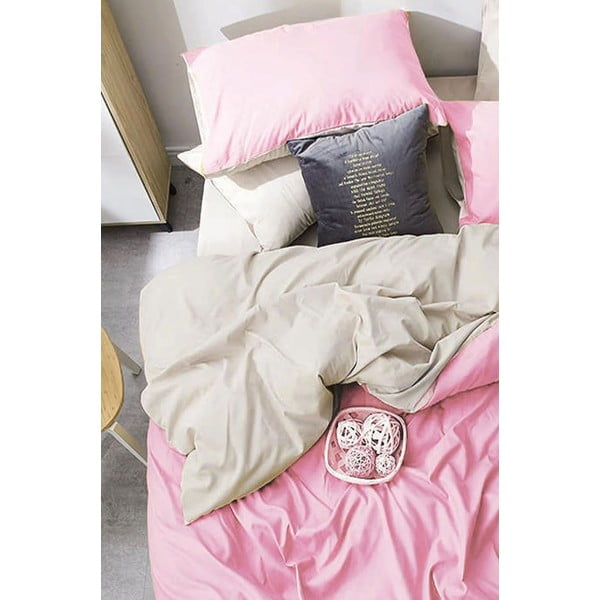 Rozo-krem pamučna posteljina za bračni krevet/s produženom plahtom  200x220 cm - Mila Home