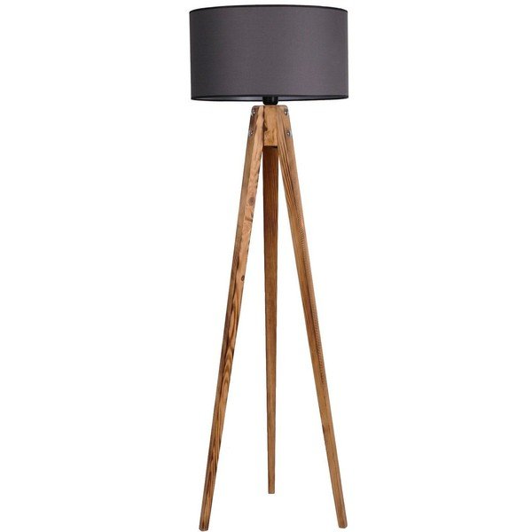 Crna/u prirodnoj boji stojeća svjetiljka s tekstilnim sjenilom (visina 153 cm) Tripod – Opviq lights