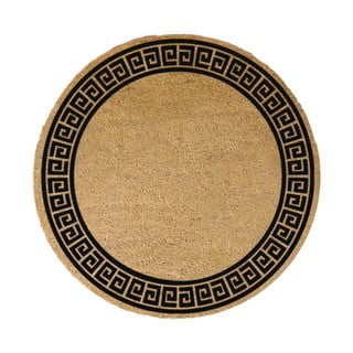 Crni okrugli otirač od prirodnih kokosovih vlakana Artsy Doormats Greek Border, ⌀ 70 cm