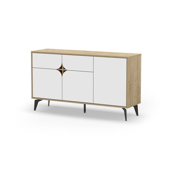 Bijela/u prirodnoj boji niska komoda u dekoru hrasta 140x79 cm Nola – Marckeric-image-3