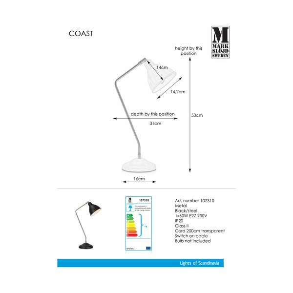 Crna stolna lampa s detaljima u srebrnoj Markslöjd Coast-image-2