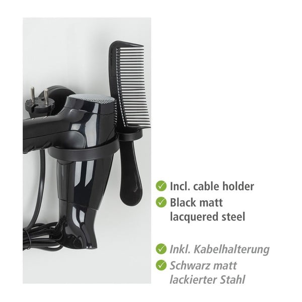 Crni zidni nosač za sušilo za kosu Wenko Static-Loc® Pavia-image-1