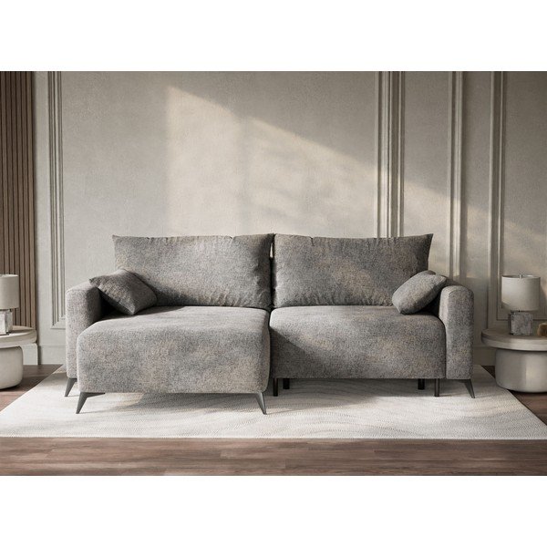 Siva sklopiva/s prostorom za odlaganje kutna garnitura od šenila (s lijevim kutom/s ležaljkom) Leon – Maison de Rêve-image-1