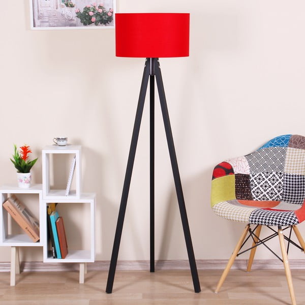 Crna samostojeća svjetiljka s crvenim abažurom Kate Louise Siyah