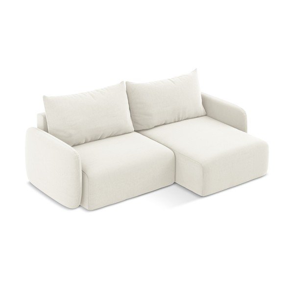 Krem baršunasti sklopiva/s prostorom za odlaganje kutna garnitura (s desnim kutom/s ležaljkom) Kalena – Makamii-image-3