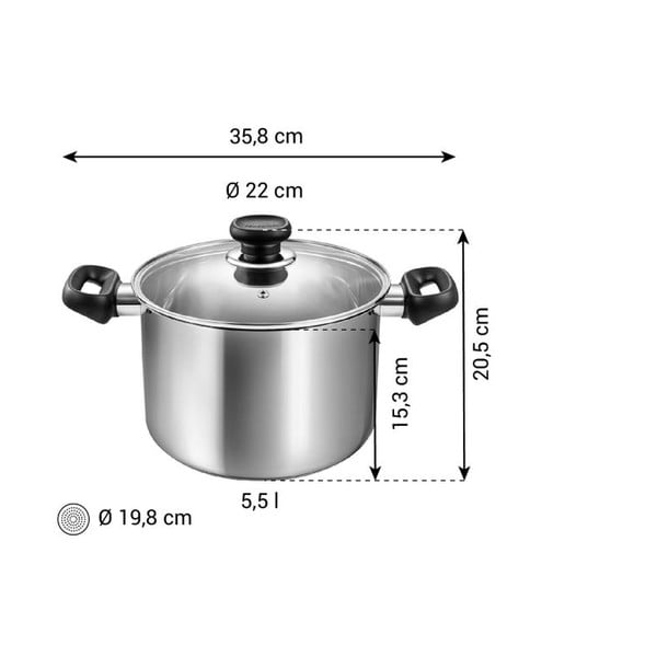 Lonac od nehrđajućeg čelika s poklopcem prikladni za indukcijsko kuhalo 5,5 l Brava – Tescoma-image-3
