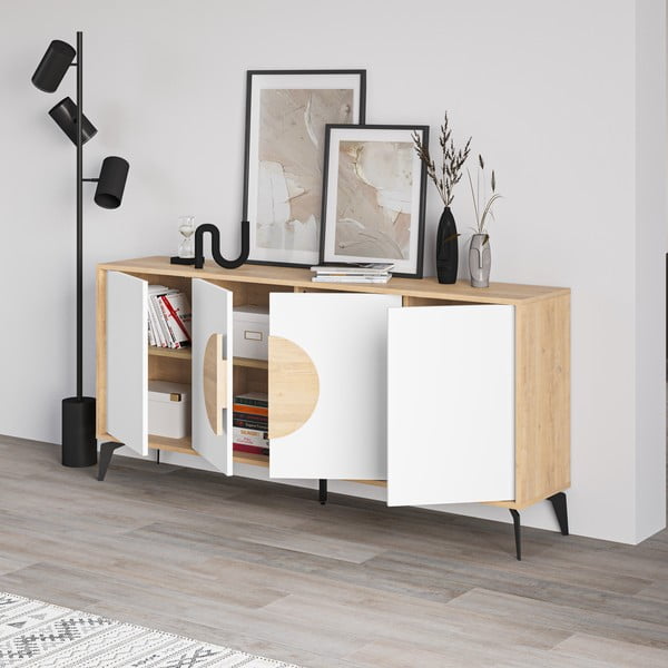 Bijela/u prirodnoj boji niska komoda u dekoru hrasta 180x82 cm Vae – Marckeric-image-2