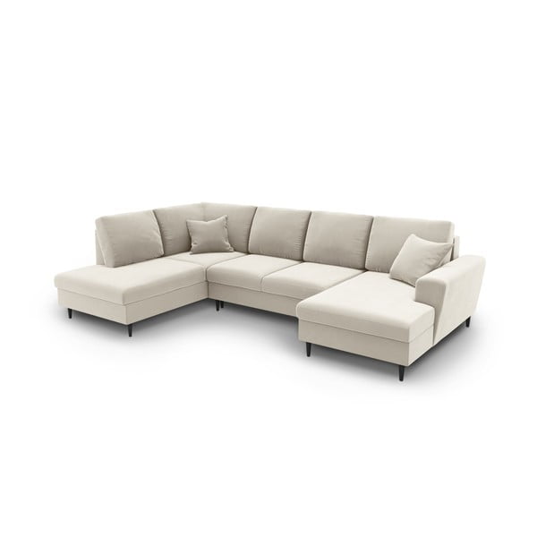 Bež baršunasti sklopiva/s prostorom za odlaganje kutna garnitura (s lijevim kutom/u obliku slova "U") Kyoto – Cosmopolitan Design-image-1