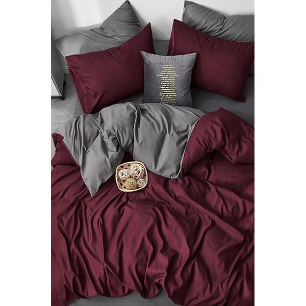 Bordo siva pamučna posteljina za bračni krevet/s produženom plahtom  200x220 cm - Mila Home