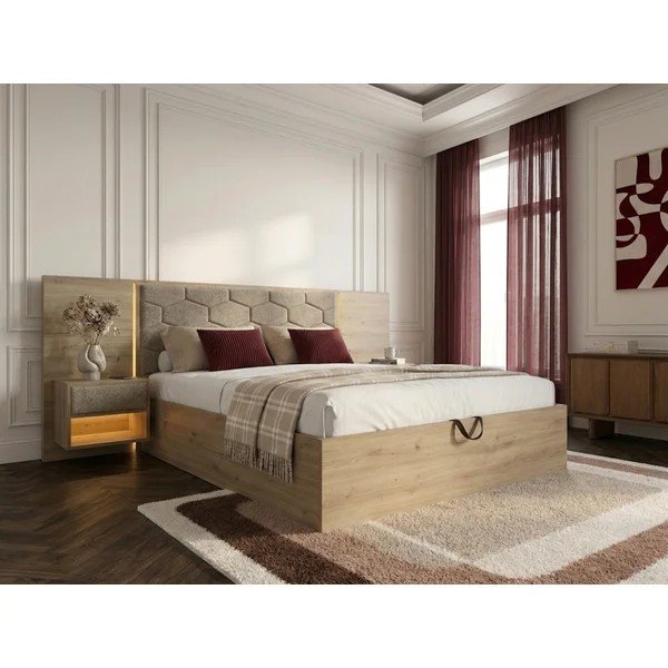Smeđe-sivi tapecirani/od iverice bračni krevet s prostorom za odlaganje s podnicom 160x200 cm Palmeraie – Bobochic Paris-image-2