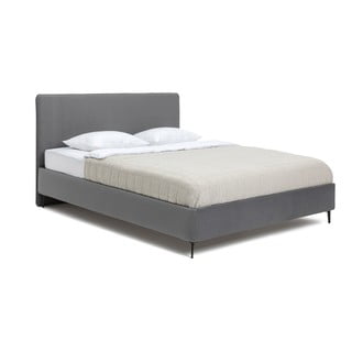 Sivi tapecirani bračni krevet s madracem/letvičastim okvirom 160x200 cm Noira Slim - Bonami Selection