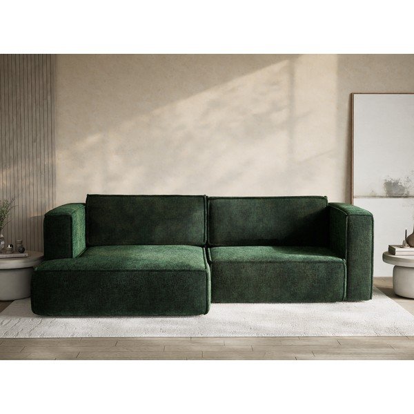 Tamno zelena sklopiva/s prostorom za odlaganje kutna garnitura od šenila (s lijevim kutom/s ležaljkom) Velto – Maison de Rêve-image-1