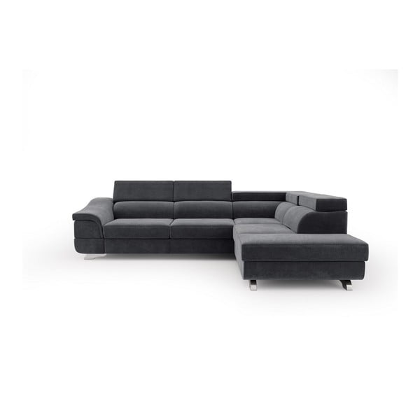Tamno sivi kutni kauč na razvlačenje s baršunastim pokrivačem Windsor &amp; Co Sofas Apollon, desni kut