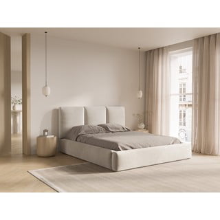 Krem baršunasti tapecirani bračni krevet s prostorom za odlaganje s podnicom 140x200 cm Brody – Mazzini Beds