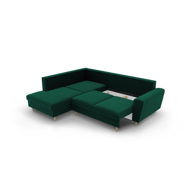 Zelena baršunasti sklopiva/s prostorom za odlaganje kutna garnitura (s lijevim kutom/u obliku slova L) Kyoto – Cosmopolitan Design-image-3