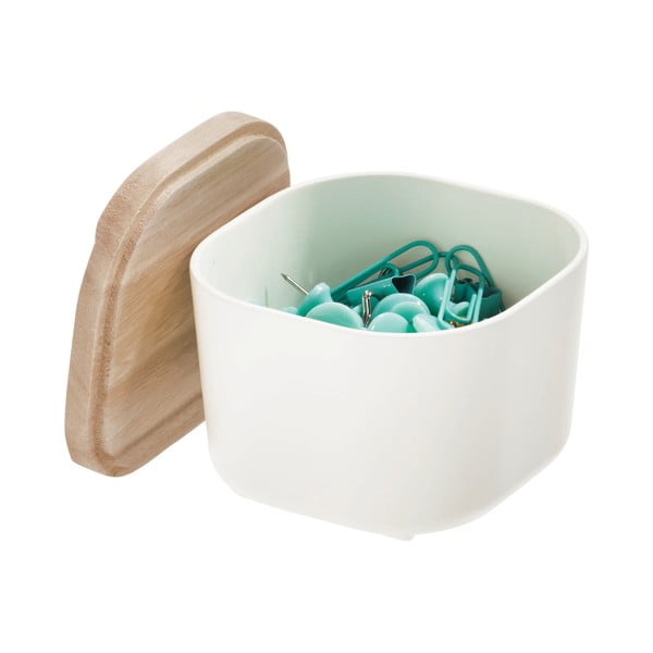 Bijela kutija za pohranu s poklopcem od drveta paulovnije iDesign Eco, 9 x 9 cm-image-2