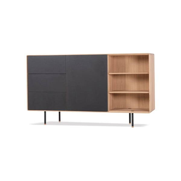 Crna/u prirodnoj boji niska komoda od punog hrasta 176x100 cm Fina – Gazzda-image-2