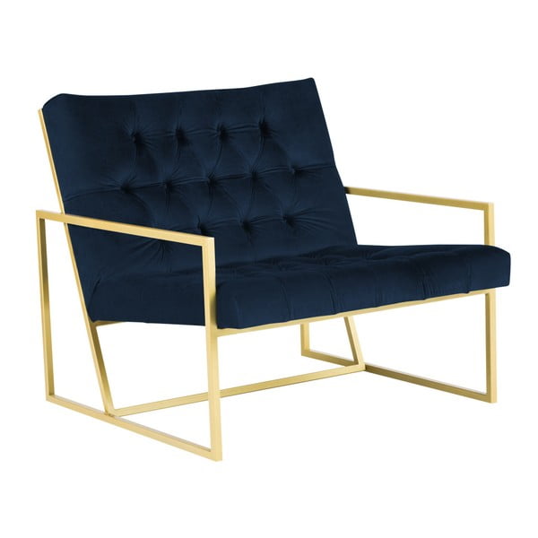 Tamnoplava fotelja s dizajnom u zlatnoj boji Mazzini Sofas Bono