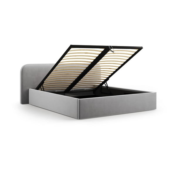 Svijetlo sivi tapecirani bračni krevet s prostorom za odlaganje s podnicom 200x200 cm Elizabeth – Micadoni -image-2