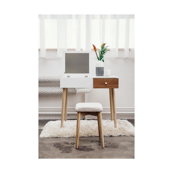 Bijeli toaletni stolić s ogledalom, odjeljkom za nakit i stolcem Chez Ro Beauty-image-1