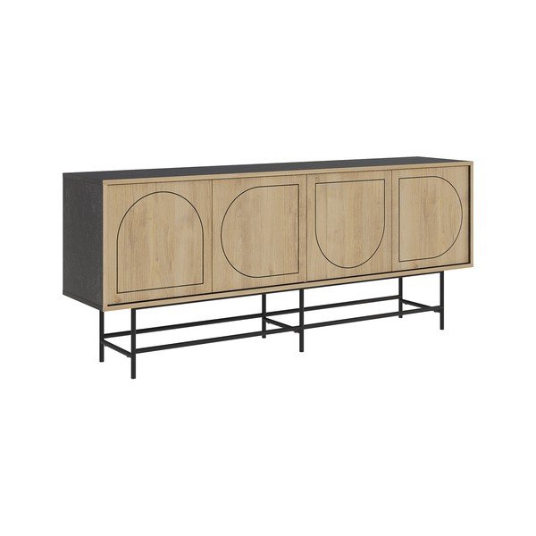 Crna/u prirodnoj boji niska komoda u dekoru hrasta 187x77,5 cm Giana – Marckeric