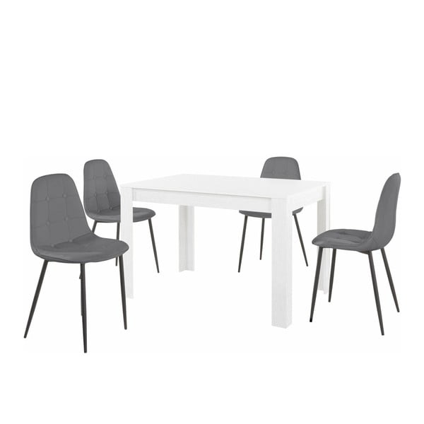 Set bijelog stola za blagovanje i 4 sive blagovaonske stolice Støraa Lori Lamar
