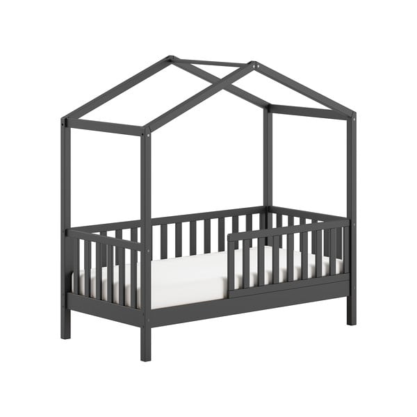 Antracitno sivi dječji krevet od masivnog bora u obliku kućice s podnicom 70x140 cm DALLAS – Vipack-image-3