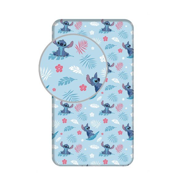 Plava pamučna dječja plahta s gumom za krevet za jednu osobu 90x200 cm Lilo & Stitch "Blue" – Jerry Fabrics
