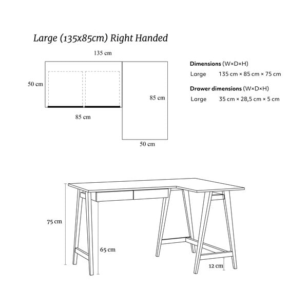 Radni stol s bijelom pločom 85x135 cm Luka - Ragaba-image-4