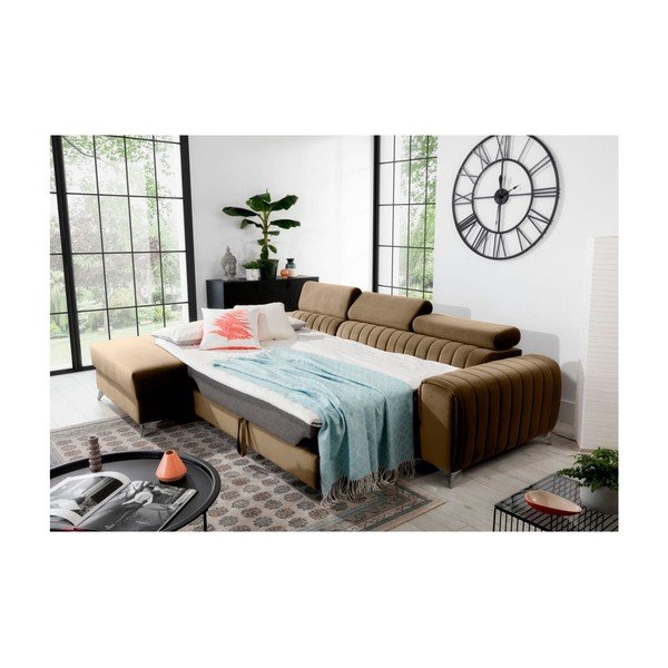 Svjetlo smeđa baršunasti sklopiva/s prostorom za odlaganje kutna garnitura (s lijevim kutom/s ležaljkom) Grayson – ELTAP-image-4