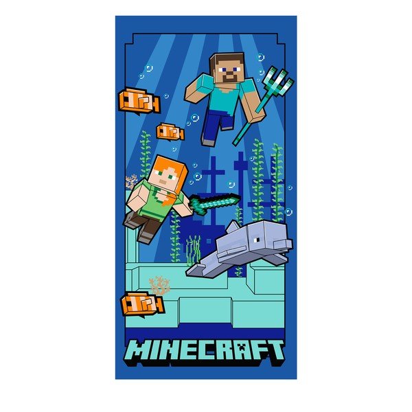Plavi dječji ručnik od mikrovlakana 70x140 cm Minecraft "Underwater Fun" – Jerry Fabrics