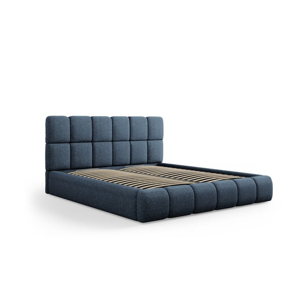 Tamno plavi tapecirani bračni krevet s prostorom za pohranu s podnicom 200x200 cm Bellis – Micadoni Home