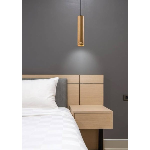 Crna viseća svjetiljka s drvenim sjenilom ø 7 cm Tubo – Candellux Lighting-image-1