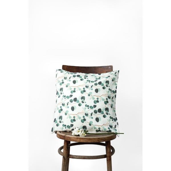 Bijelo-zelena lanena jastučnica Linen Tales Eucalyptus, 50 x 50 cm-image-1