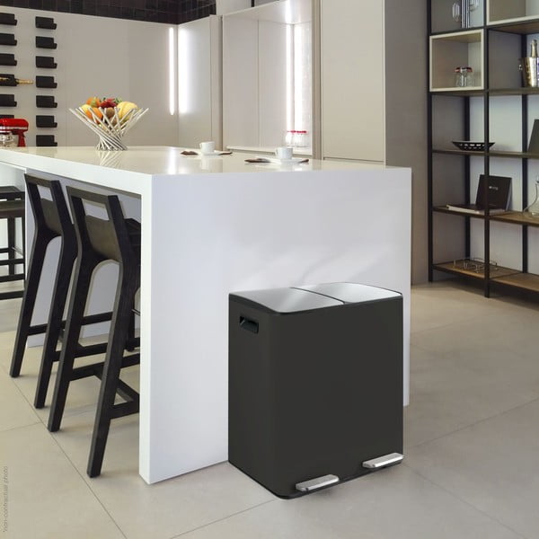 Mat crna željezna kanta za smeće 2x20 l za odvojeni otpad/s pedalom   Aliya – Spirella-image-1