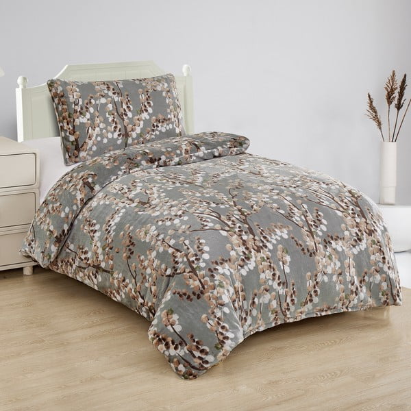 Siva posteljina za krevet za jednu osobu od mikropliša 140x200 cm Branches – My House