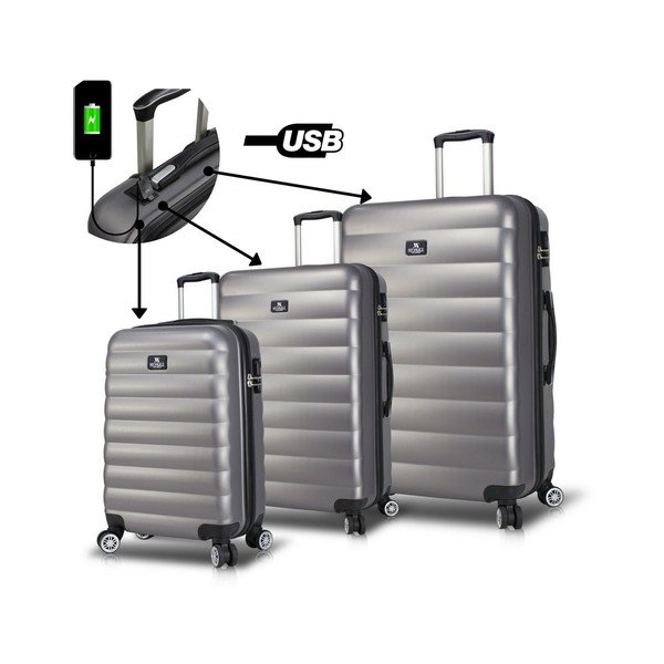 Set od 3 siva putna kovčega na kotačima s USB priključcima My Valice RESSO Travel Set-image-3