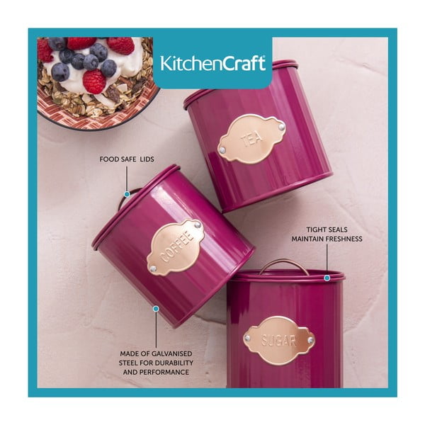 Crvene metalne limenke za hranu u setu od 3 kom - Kitchen Craft-image-3